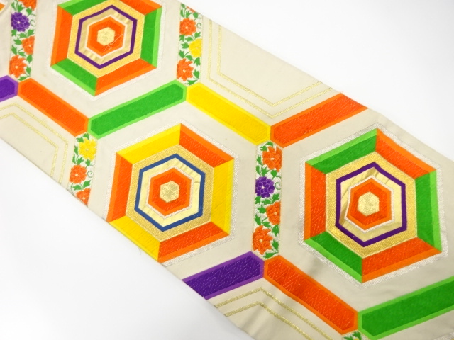 JAPANESE KIMONO / ANTIQUE FUKURO OBI / SILK / WOVEN KIKKO WITH FLOWER